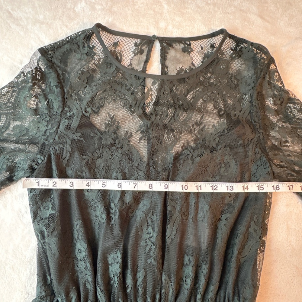 NWT H&M Dark Green Lace Long Sleeve Midi Dress Size 6 Whimsigoth Witchy Ethereal - Picture 3 of 9